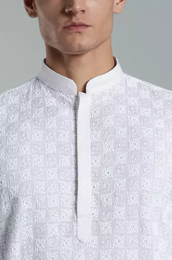 Arruga sylish white multi tone embroidery kurta pyjama set