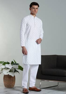 Arruga sylish white multi tone embroidery kurta pyjama set 5
