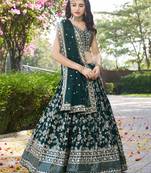 Fabulous Green zari and sequinned embroidery work Dola Silk Jacquard designer wedding indian lehenga dress