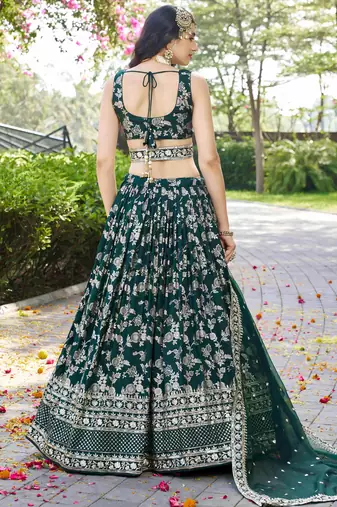Fabulous Green zari and sequinned embroidery work Dola Silk Jacquard designer wedding indian lehenga dress