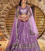 Delightful Lavender Sequence and zari embroidery work Dola Silk Jacquard wedding designer indian lehenga choli