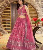 Fantastic Peach zari with sequins embroidery work Dola Silk Jacquard designer wedding indian dress lehenga