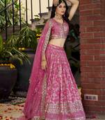 Glamourous Pink Sequence with zari embroidered Dola Silk Jacquard indian designer latest design lehenga dress