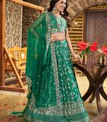 Glamorous Rama Green zari with sequin embroidered Dola Silk Jacquard indian wedding latest design lehenga choli