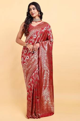 Red jacquard zari woven patola saree with blouse piece