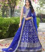 Charming Royal Blue zari embroidery with Sequence work Dola Silk Jacquard indian designer wedding bridal lehenga