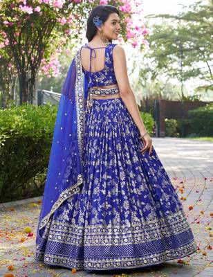 Charming Royal Blue zari embroidery with Sequence work Dola Silk Jacquard indian designer wedding bridal lehenga 5