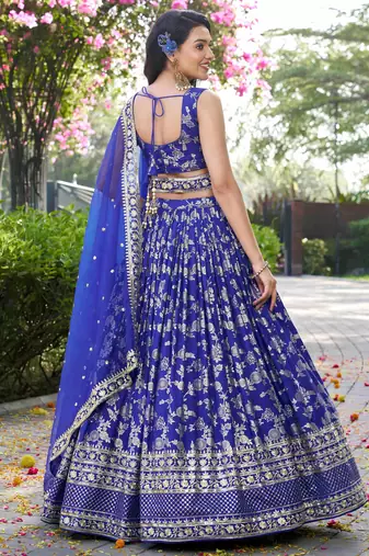 Charming Royal Blue zari embroidery with Sequence work Dola Silk Jacquard indian designer wedding bridal lehenga