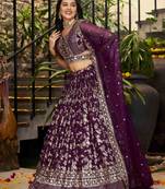 Gorgeous Wine embroidery with sequin and zari Dola Silk Jacquard indian designer wedding party wear lehenga
