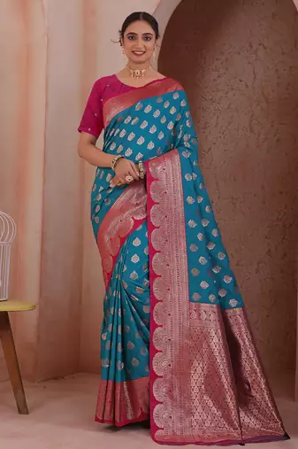 rama floral art silk woven saree comes with matching blouse