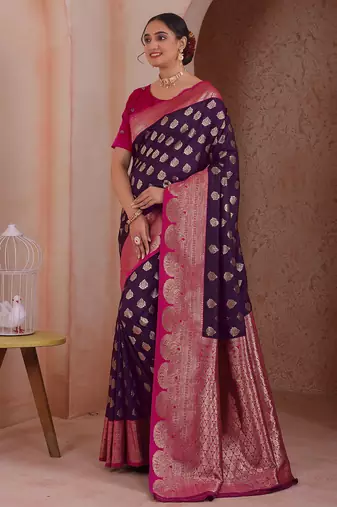  wine floral art silk woven saree comes with matching blouse