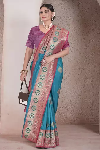  rama floral art silk printed saree comes with matching blouse