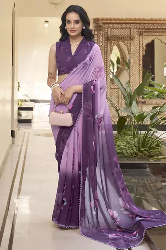 Effortless Elegance Weightless Marble-Print Saree with Delicate Lace Border