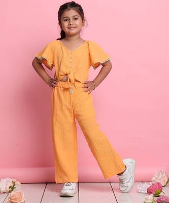 Girls' orange co-ord set     flared sleeve top & wide-leg pants 1