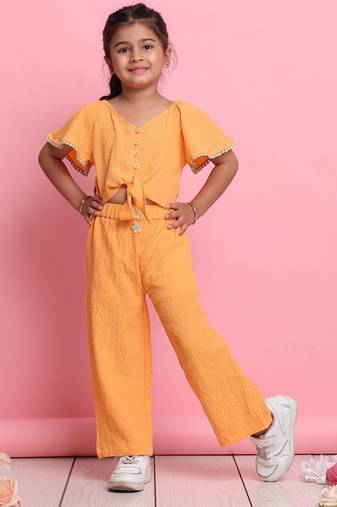 Girls' orange co-ord set     flared sleeve top & wide-leg pants