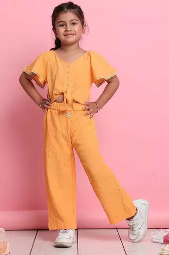 Girls' orange co-ord set     flared sleeve top & wide-leg pants