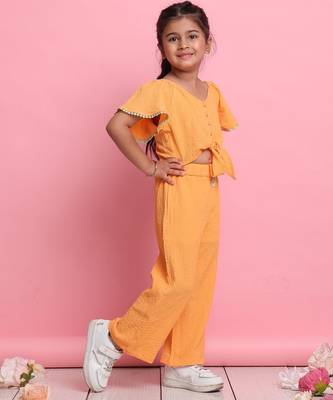 Girls' orange co-ord set     flared sleeve top & wide-leg pants 2