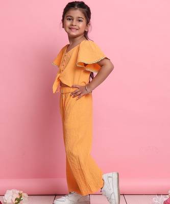Girls' orange co-ord set     flared sleeve top & wide-leg pants 3