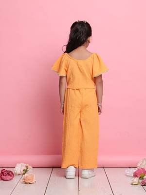 Girls' orange co-ord set     flared sleeve top & wide-leg pants 4