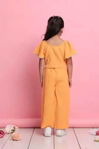 Girls' orange co-ord set     flared sleeve top & wide-leg pants