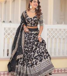 Black sequin and zari embroidered Dola Silk Jacquard lehenga choli