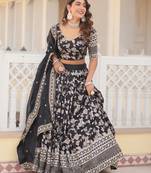 Black sequin and zari embroidered Dola Silk Jacquard lehenga choli