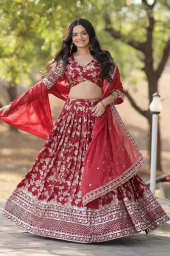 Maroon sequins with zari emrbroidery work Dola Silk Jacquard wedding indian designer lehenga choli