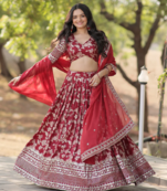 Maroon sequins with zari emrbroidery work Dola Silk Jacquard wedding indian designer lehenga choli