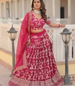 Pink Embroidered Dola Silk Jacquard indian wedding lehenga choli