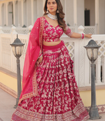 Pink Embroidered Dola Silk Jacquard indian wedding lehenga choli