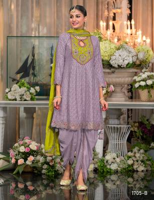 Purple embroidered dhoti wedding suits free size - full stitched 1
