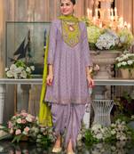 Purple embroidered dhoti wedding suits free size - full stitched