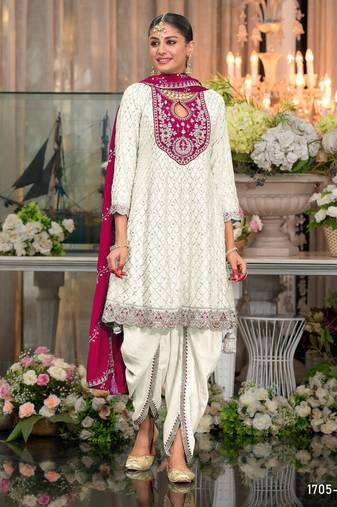 White embroidered suit free size - full stitched