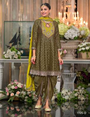 Mehendi green embroidered suit free size - full stitched 1