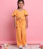 Girls' orange co-ord set     front-knot button top & relaxed fit trousers
