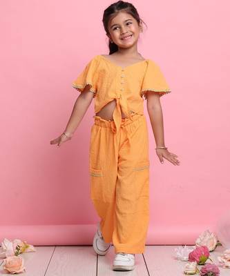 Girls' orange co-ord set     front-knot button top & relaxed fit trousers 2