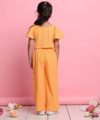 Girls' orange co-ord set     front-knot button top & relaxed fit trousers 5