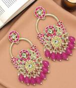 Gold plated magenta chandbali earrings
