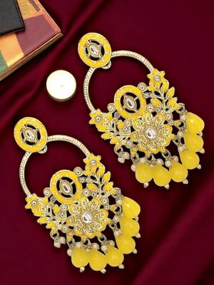 Gold plated yellow chandbali earrings 1