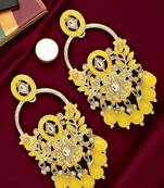 Gold plated yellow chandbali earrings