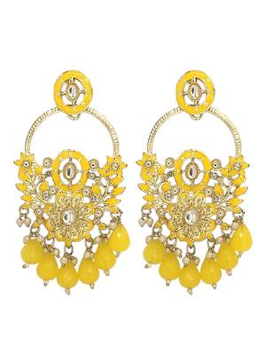 Gold plated yellow chandbali earrings 2