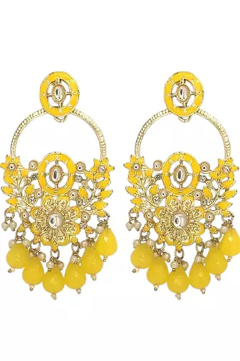 Gold plated yellow chandbali earrings