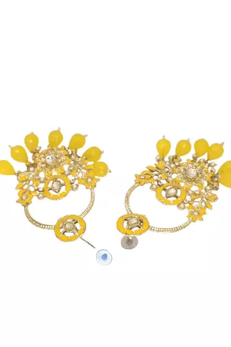Gold plated yellow chandbali earrings