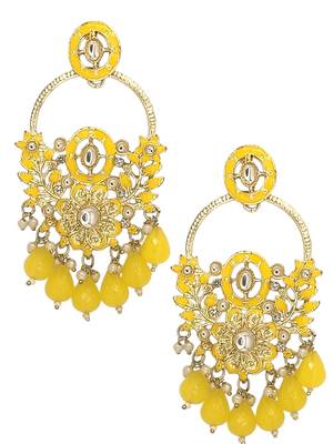 Gold plated yellow chandbali earrings 4