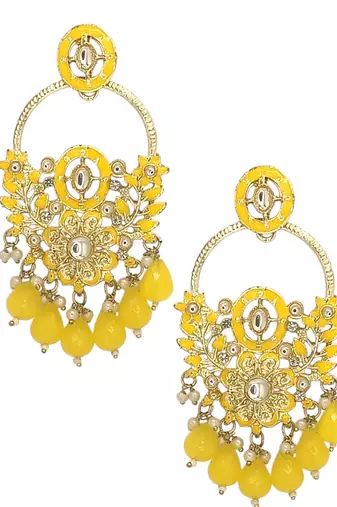 Gold plated yellow chandbali earrings