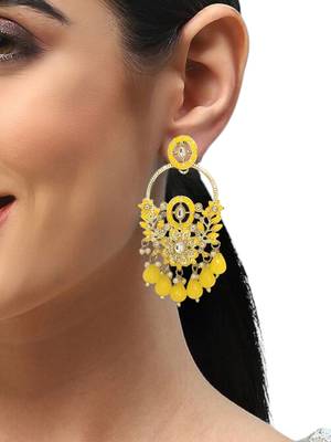 Gold plated yellow chandbali earrings 5