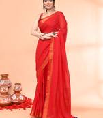 cotton handloom red sequin saree with blouse piece