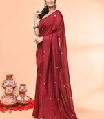 cotton handloom maroon sequin saree with blouse piece