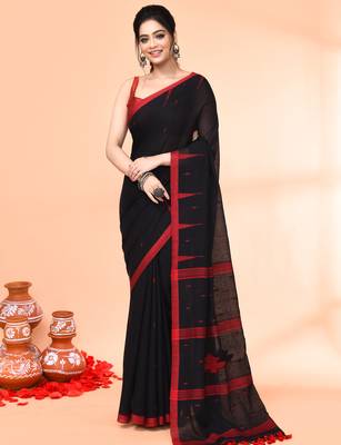 black mul cotton handloom jamdani saree with blouse piece 1