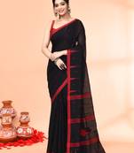 black mul cotton handloom jamdani saree with blouse piece